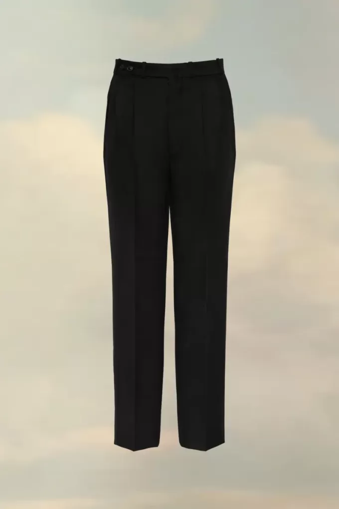 Pantalones plisados de lana con espiga Pantalones plisados de lana con espiga