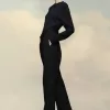 Pantalones plisados de lana con espiga Pantalones plisados de lana con espiga