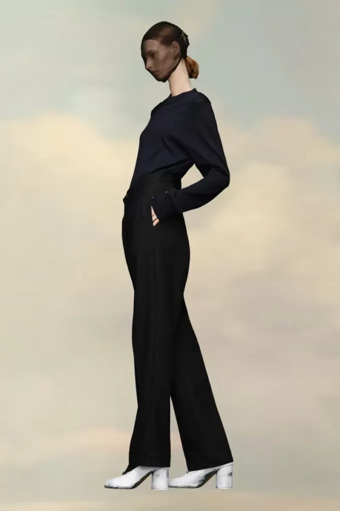 Pantalones plisados de lana con espiga Pantalones plisados de lana con espiga