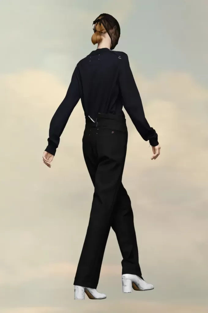 Pantalones plisados de lana con espiga Pantalones plisados de lana con espiga
